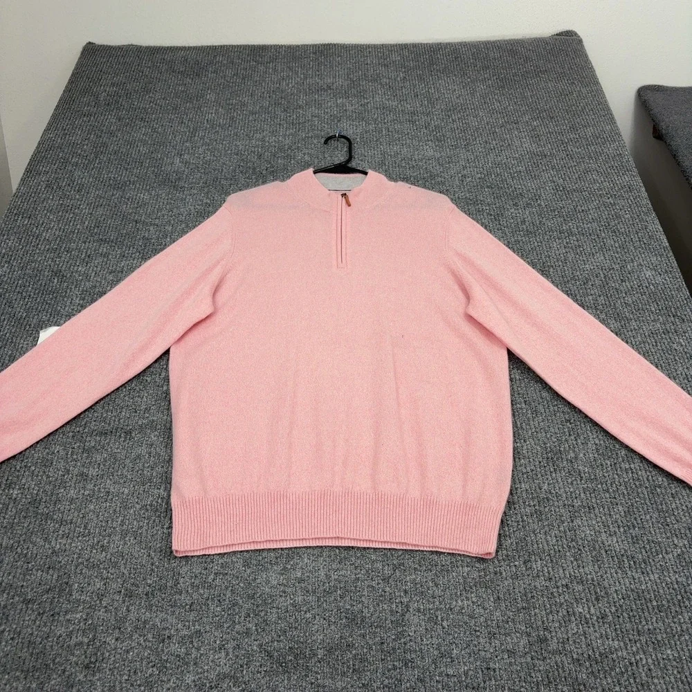 Peter Millar Sweater Men L Pink Cashmere Quarter Zip Mock Neck Preppy Minimalist
